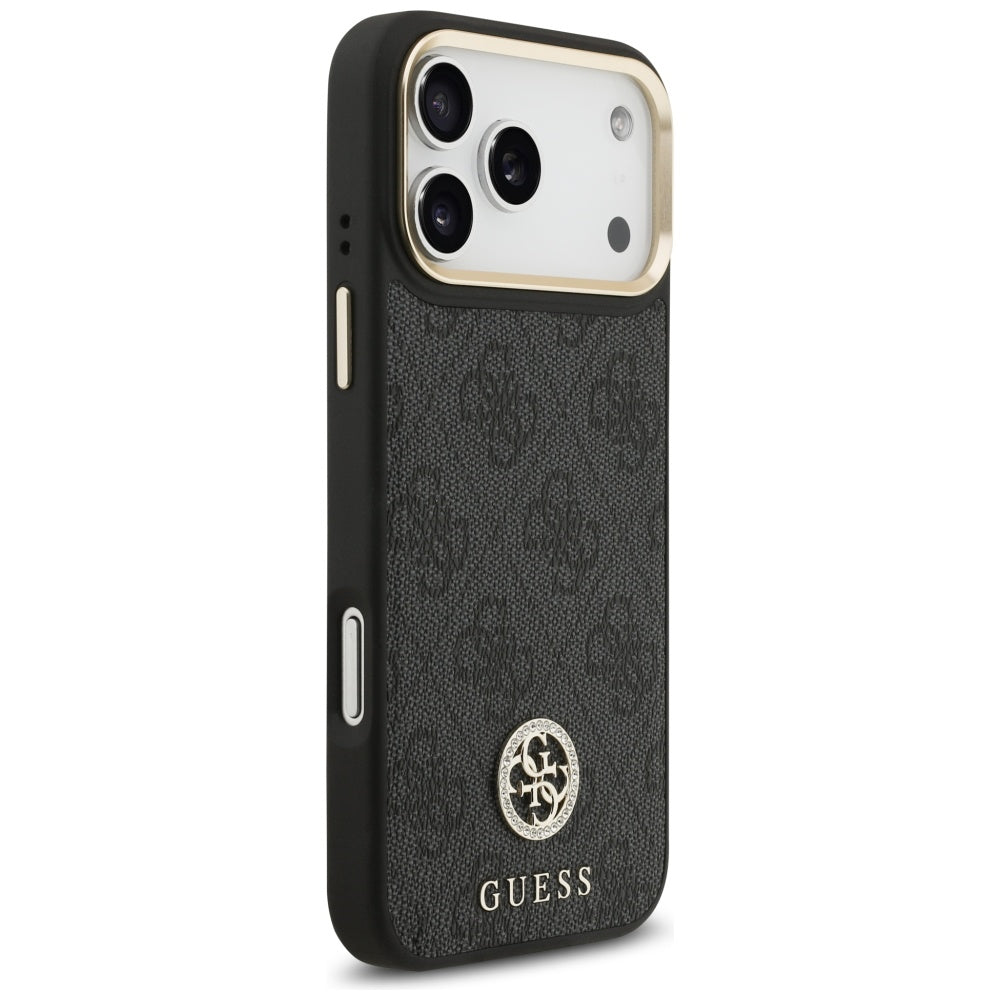 Étui MagSafe pour Apple iPhone 17 Pro Max, Guess, Logo Strass 4G avec Grande Bandoulière, Noir