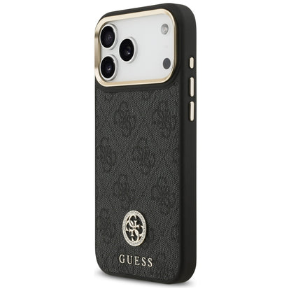 Étui MagSafe pour Apple iPhone 17 Pro Max, Guess, Logo Strass 4G avec Grande Bandoulière, Noir
