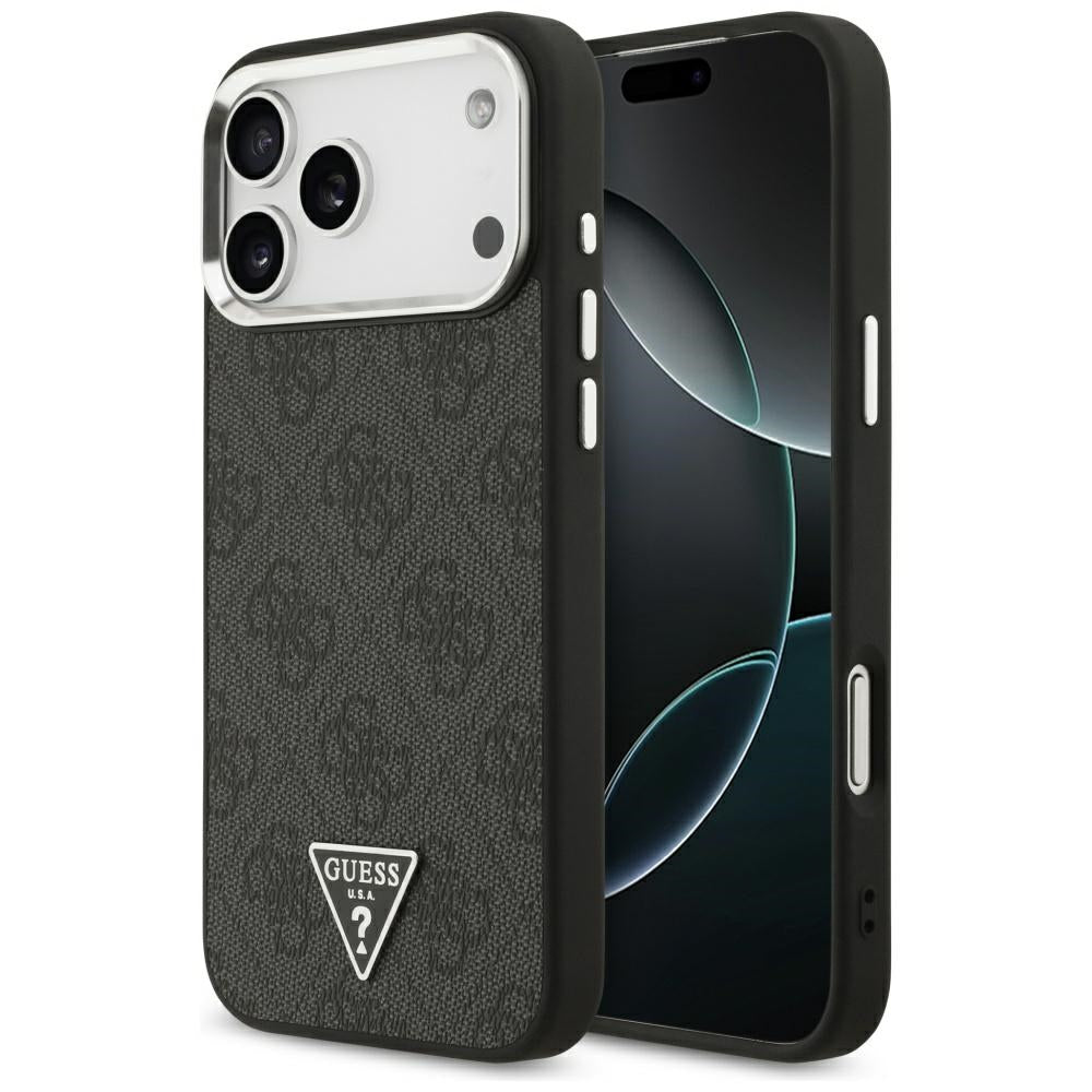 Étui MagSafe pour Apple iPhone 17 Pro Max, Guess, logo Triangle 4G, Noir Argenté
