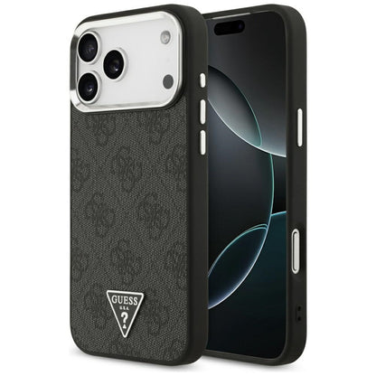 Étui MagSafe pour Apple iPhone 17 Pro Max, Guess, logo Triangle 4G, Noir Argenté