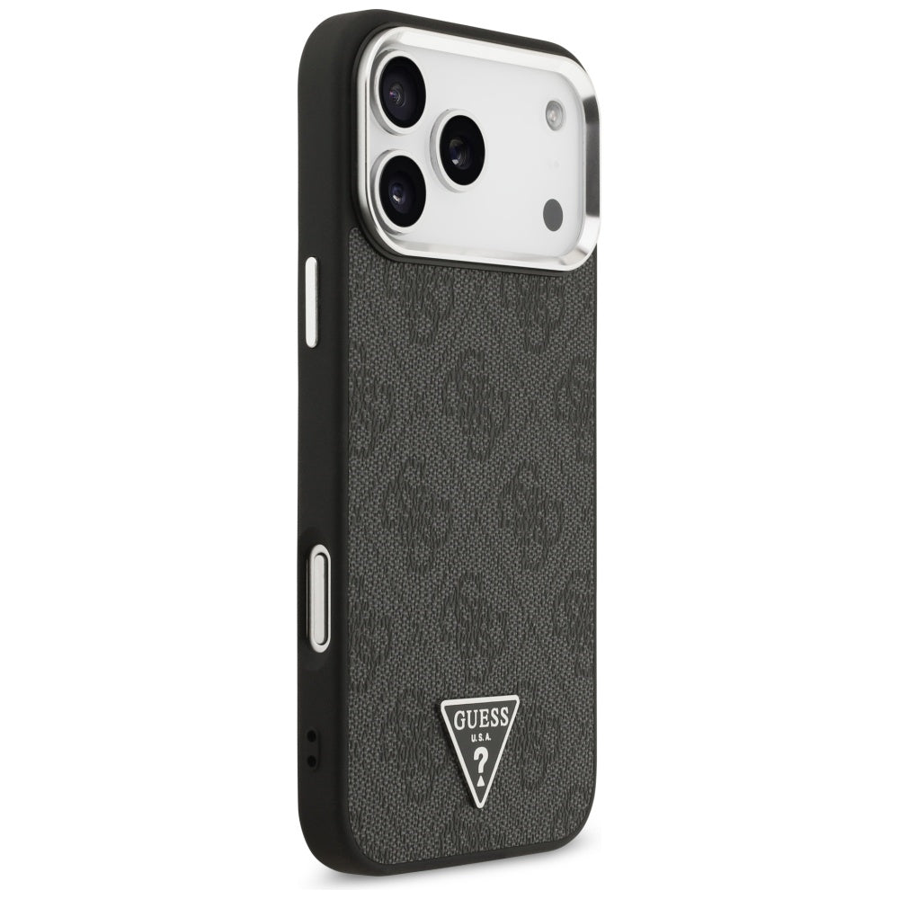 Étui MagSafe pour Apple iPhone 17 Pro Max, Guess, logo Triangle 4G, Noir Argenté