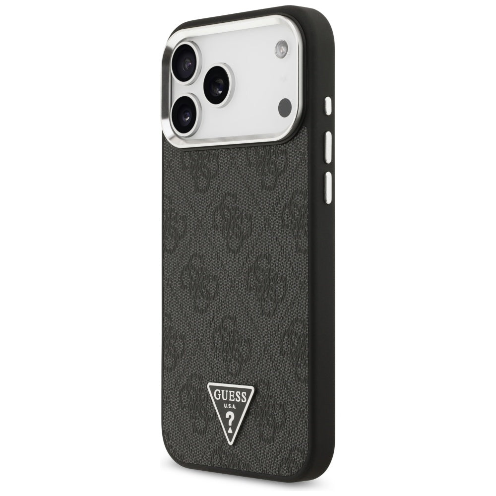 Étui MagSafe pour Apple iPhone 17 Pro Max, Guess, logo Triangle 4G, Noir Argenté