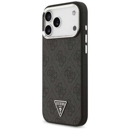 Étui MagSafe pour Apple iPhone 17 Pro Max, Guess, logo Triangle 4G, Noir Argenté