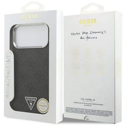 Étui MagSafe pour Apple iPhone 17 Pro Max, Guess, logo Triangle 4G, Noir Argenté
