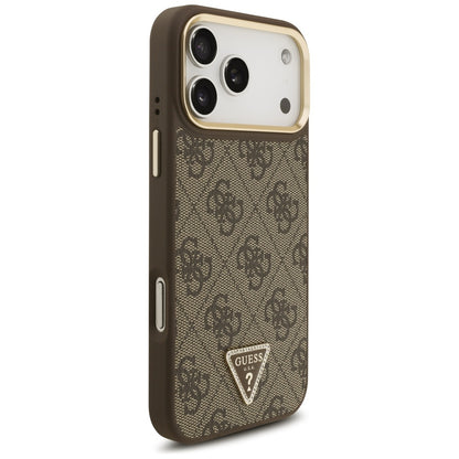 Étui MagSafe pour Apple iPhone 17 Pro Max, Guess, logo Triangle 4G avec grande sangle, Marron