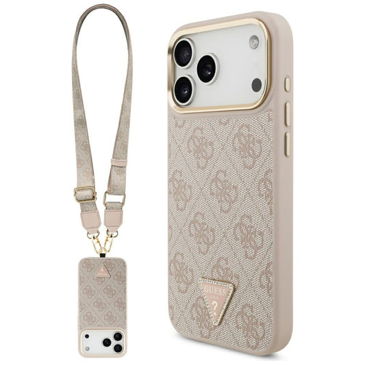MagSafe Case for Apple iPhone 17 Pro Max, Guess, 4G Triangle Logo with Big Strap, Pink