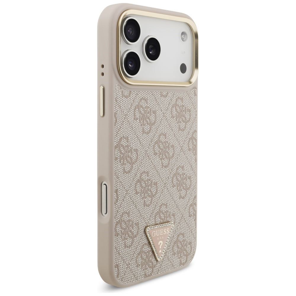 Étui MagSafe pour Apple iPhone 17 Pro Max, Guess, logo Triangle 4G avec grande bandoulière, Rose