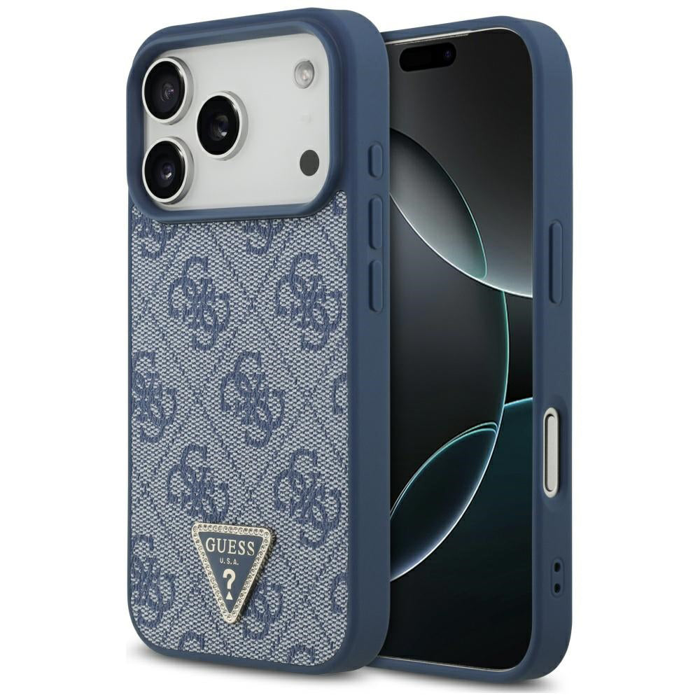 Étui MagSafe pour Apple iPhone 17 Pro Max, Guess, 4G Triangle Strass, Bleu