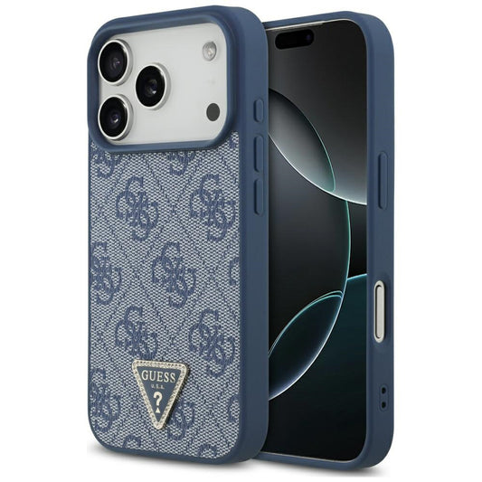 Étui MagSafe pour Apple iPhone 17 Pro Max, Guess, 4G Triangle Strass, Bleu