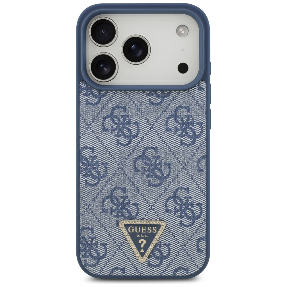 Étui MagSafe pour Apple iPhone 17 Pro Max, Guess, 4G Triangle Strass, Bleu