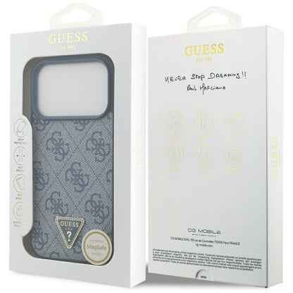 Étui MagSafe pour Apple iPhone 17 Pro Max, Guess, 4G Triangle Strass, Bleu