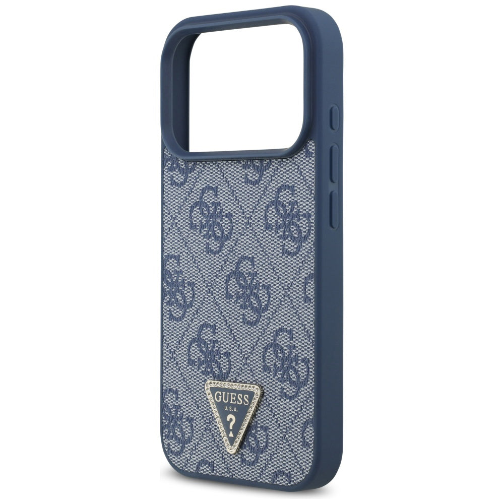 Étui MagSafe pour Apple iPhone 17 Pro Max, Guess, 4G Triangle Strass, Bleu