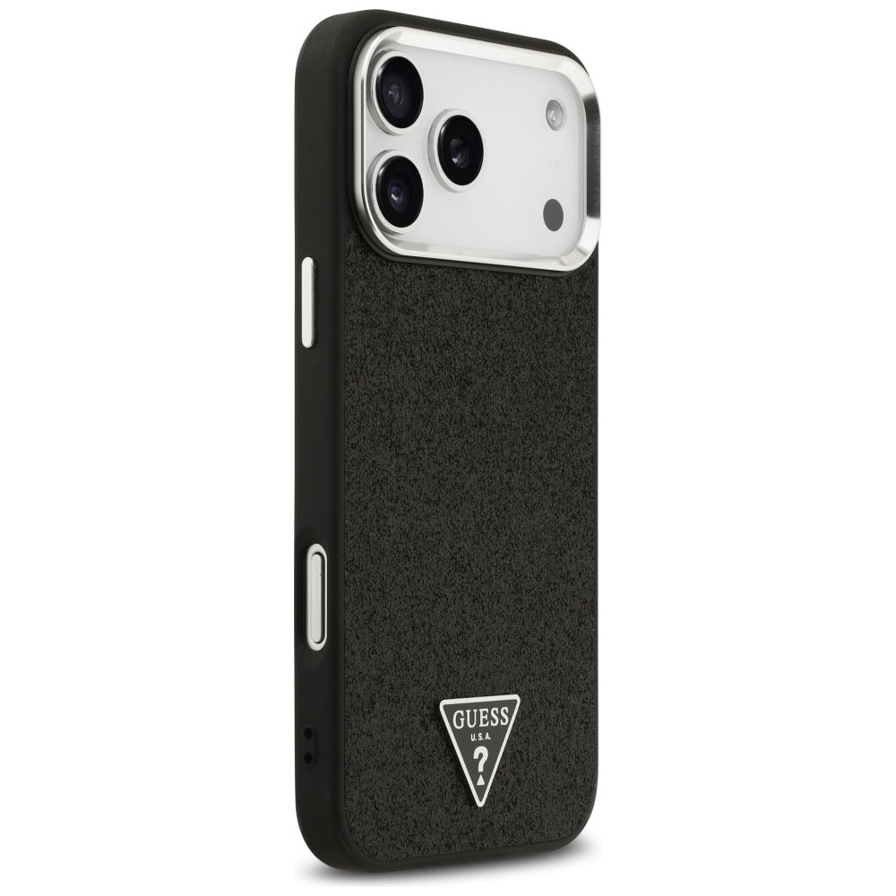 Coque MagSafe pour Apple iPhone 17 Pro Max, Guess, Logo Triangle Pailleté, Noire