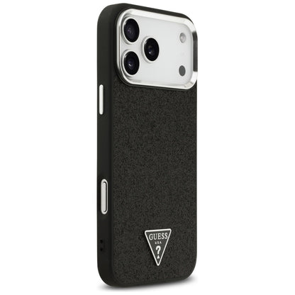 Coque MagSafe pour Apple iPhone 17 Pro Max, Guess, Logo Triangle Pailleté, Noire