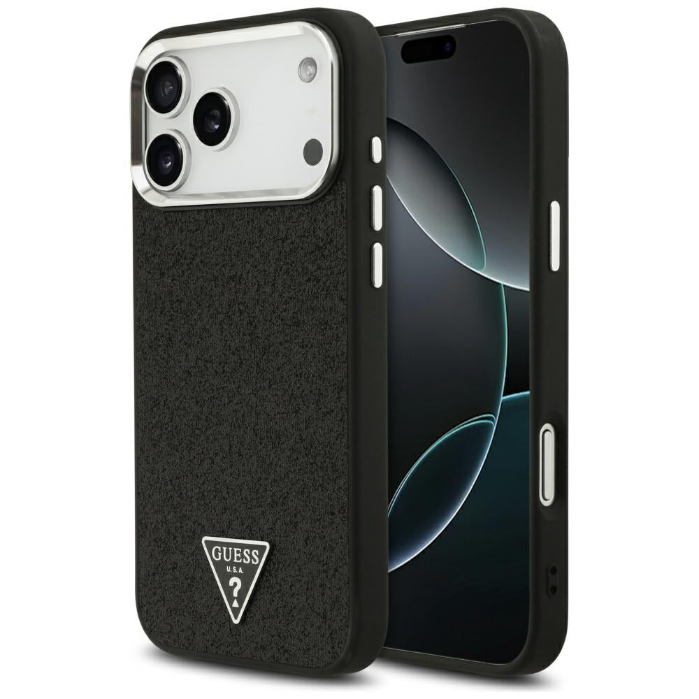 Coque MagSafe pour Apple iPhone 17 Pro Max, Guess, Logo Triangle Pailleté, Noire