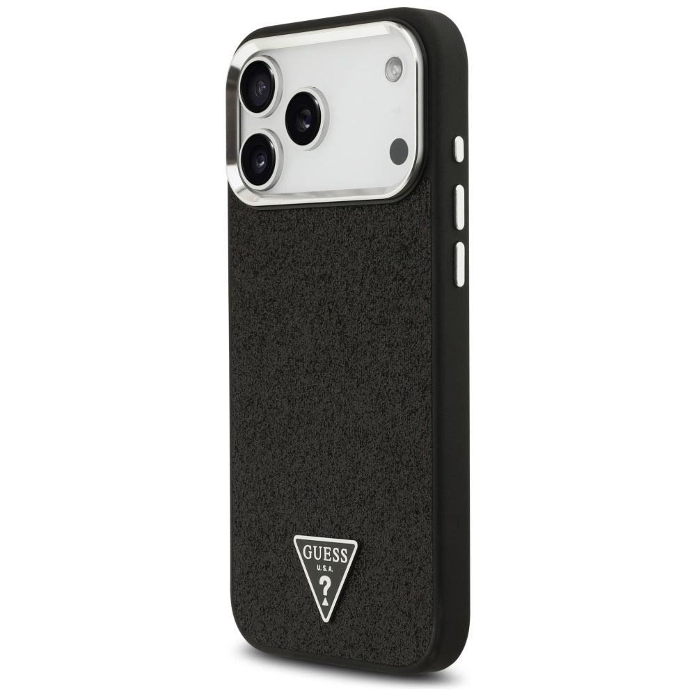Coque MagSafe pour Apple iPhone 17 Pro Max, Guess, Logo Triangle Pailleté, Noire