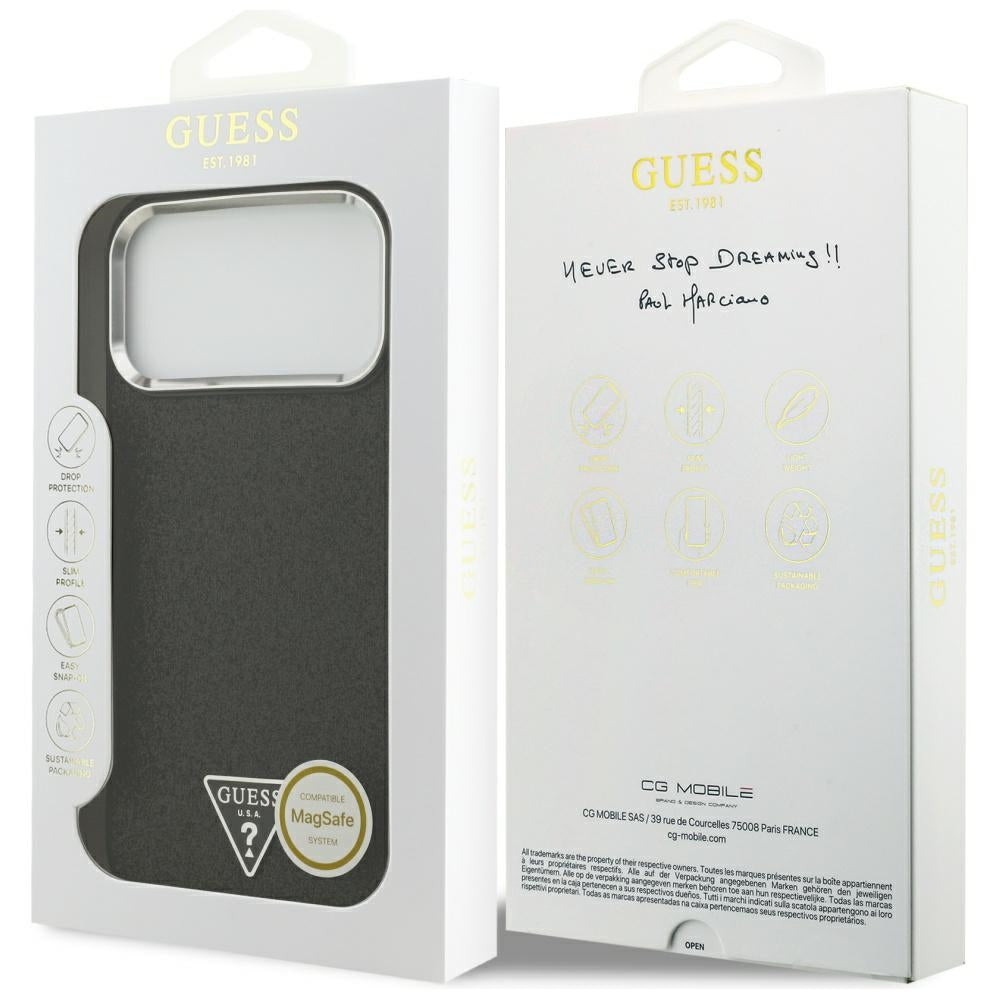 Coque MagSafe pour Apple iPhone 17 Pro Max, Guess, Logo Triangle Pailleté, Noire