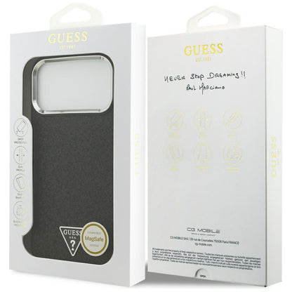 Coque MagSafe pour Apple iPhone 17 Pro Max, Guess, Logo Triangle Pailleté, Noire