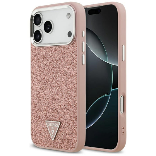 MagSafe Case for Apple iPhone 17 Pro Max, Guess, Glitter Triangle Logo, Pink