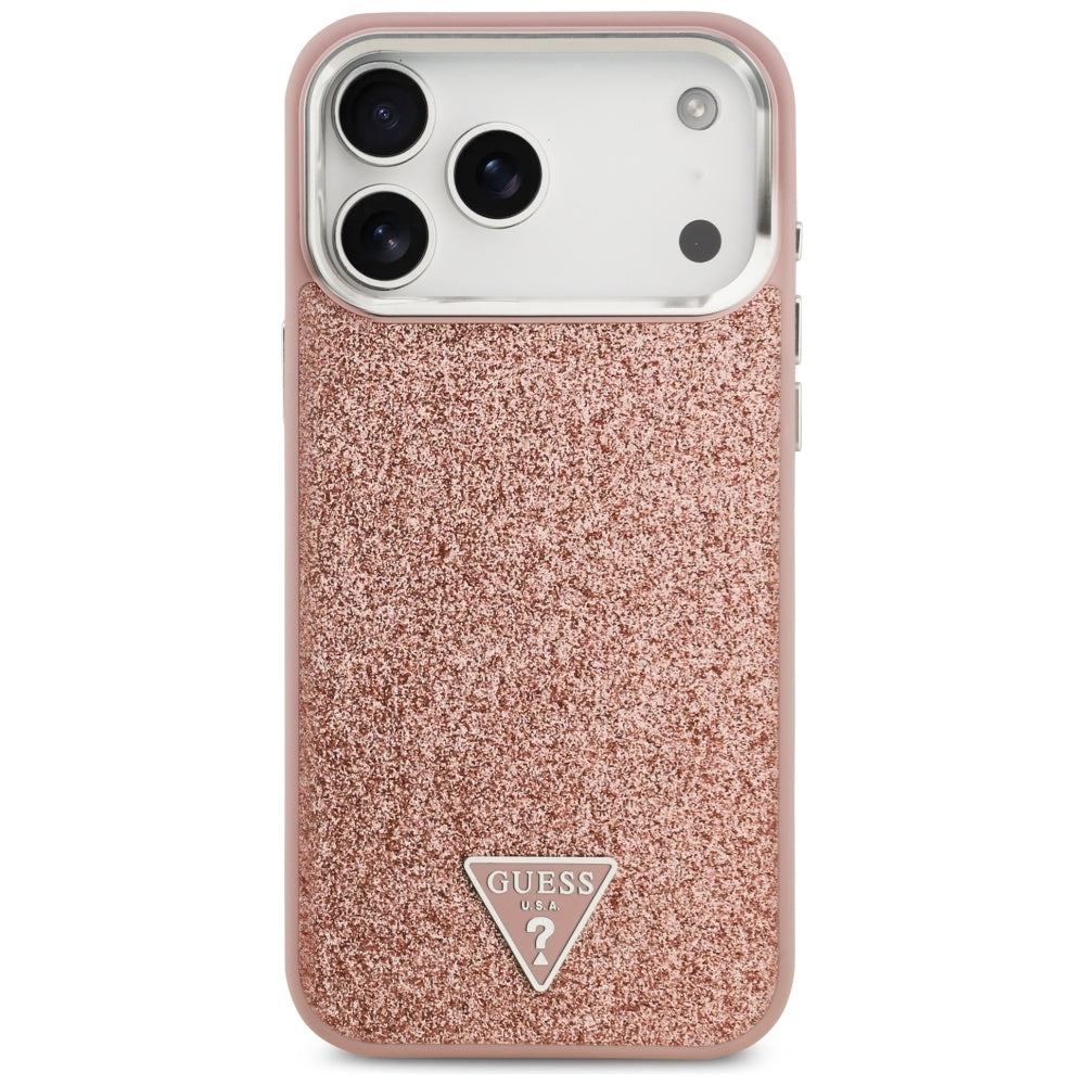 MagSafe Case for Apple iPhone 17 Pro Max, Guess, Glitter Triangle Logo, Pink