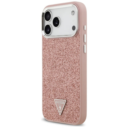 MagSafe Case for Apple iPhone 17 Pro Max, Guess, Glitter Triangle Logo, Pink