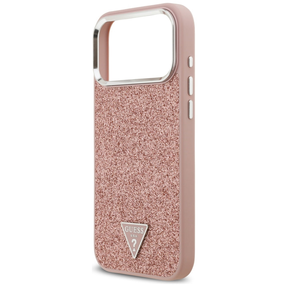 MagSafe Case for Apple iPhone 17 Pro Max, Guess, Glitter Triangle Logo, Pink