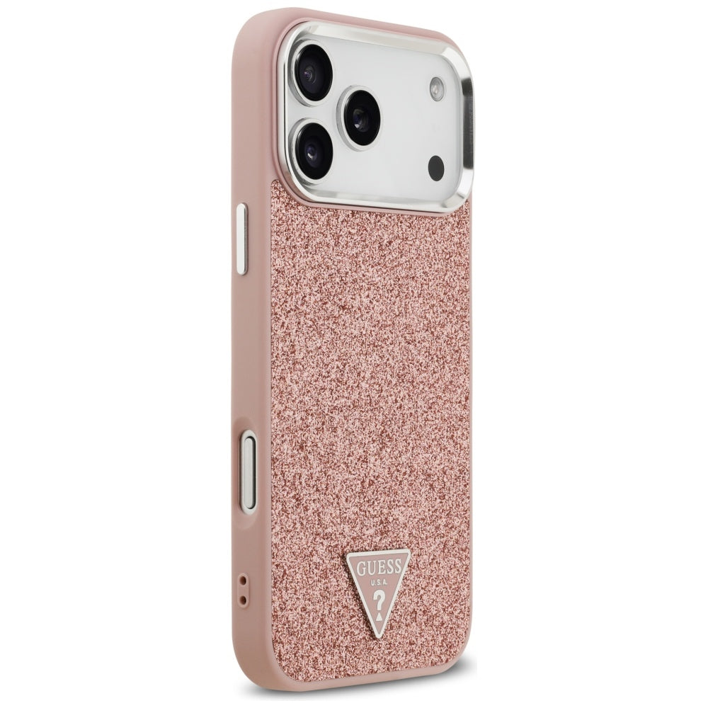 MagSafe Case for Apple iPhone 17 Pro Max, Guess, Glitter Triangle Logo, Pink