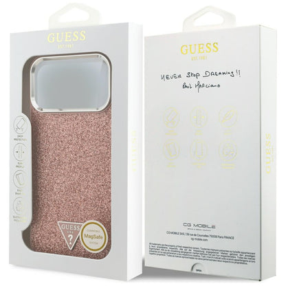 MagSafe Case for Apple iPhone 17 Pro Max, Guess, Glitter Triangle Logo, Pink