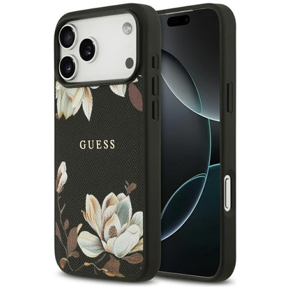 Étui MagSafe pour Apple iPhone 17 Pro Max, Guess, Grained Flowers, Noir