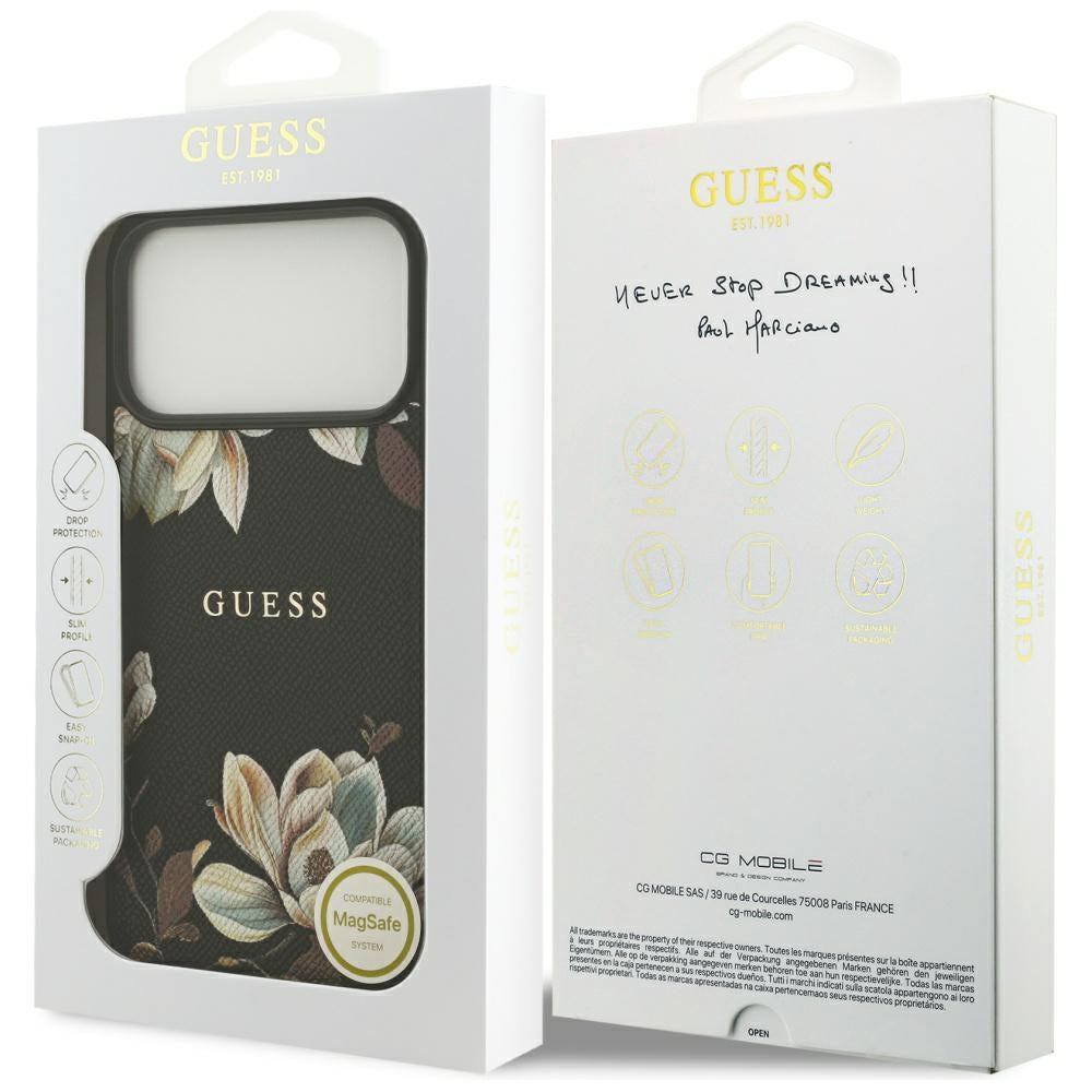 Étui MagSafe pour Apple iPhone 17 Pro Max, Guess, Grained Flowers, Noir