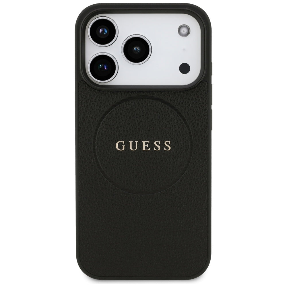 Étui MagSafe pour Apple iPhone 17 Pro Max, Guess, Grained Gold Ring, Noir