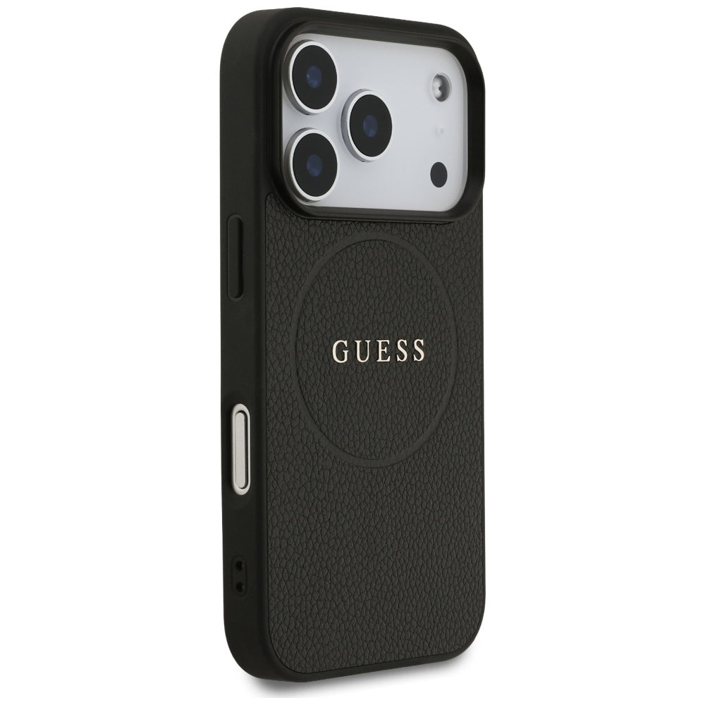 Étui MagSafe pour Apple iPhone 17 Pro Max, Guess, Grained Gold Ring, Noir