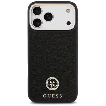 Étui MagSafe pour Apple iPhone 17 Pro Max, Guess, Logo Strass Grainé, Noir
