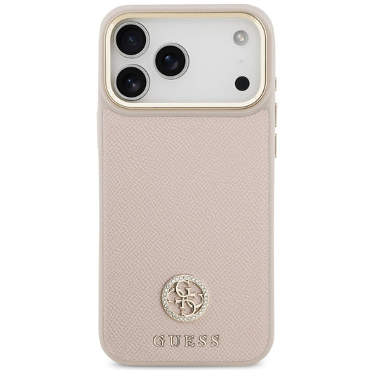 Étui MagSafe pour Apple iPhone 17 Pro Max, Guess, Logo Strass Grainé, Rose