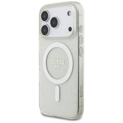 Coque MagSafe pour Apple iPhone 17 Pro Max, Guess, IML Glitter avec sangle perle, Transparente