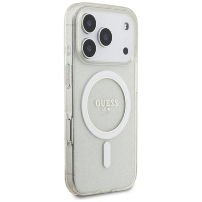 Coque MagSafe pour Apple iPhone 17 Pro Max, Guess, IML Glitter avec sangle perle, Transparente