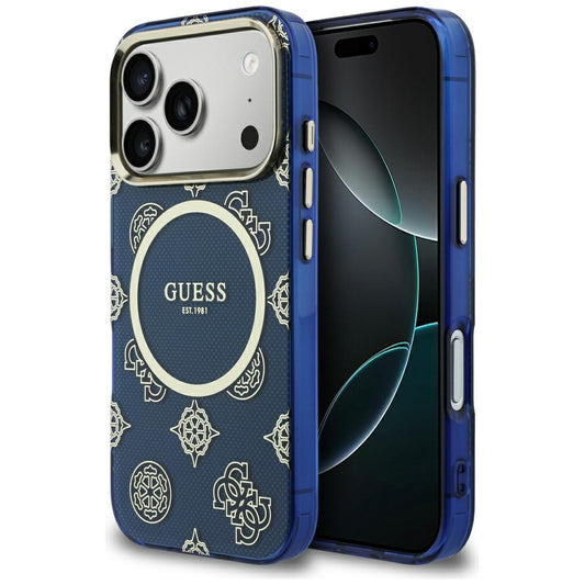 Coque MagSafe pour Apple iPhone 17 Pro Max, Guess, IML Peony Dot, Bleue