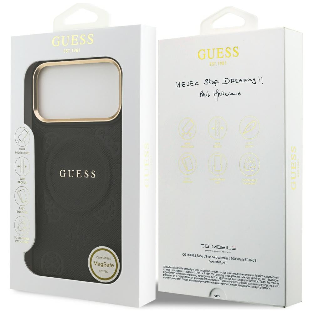Coque MagSafe pour Apple iPhone 17 Pro Max, Guess, Peony Hot Stamp, Noire