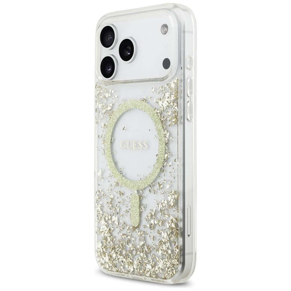 Coque MagSafe pour Apple iPhone 17 Pro Max, Guess, Resin Bottom Glitter, Dorée