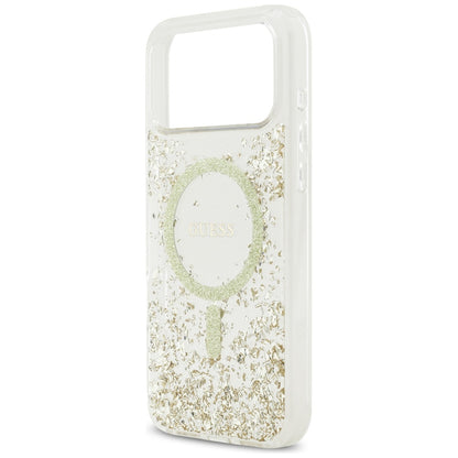 Coque MagSafe pour Apple iPhone 17 Pro Max, Guess, Resin Bottom Glitter, Dorée