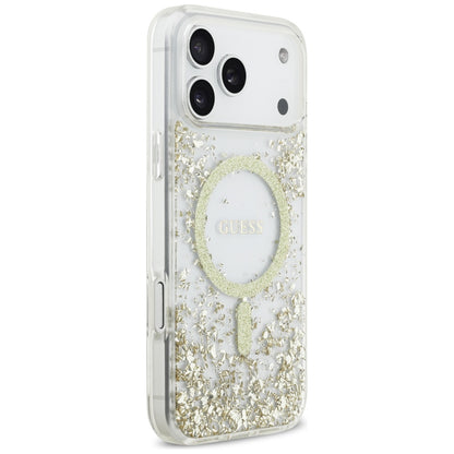 Coque MagSafe pour Apple iPhone 17 Pro Max, Guess, Resin Bottom Glitter, Dorée