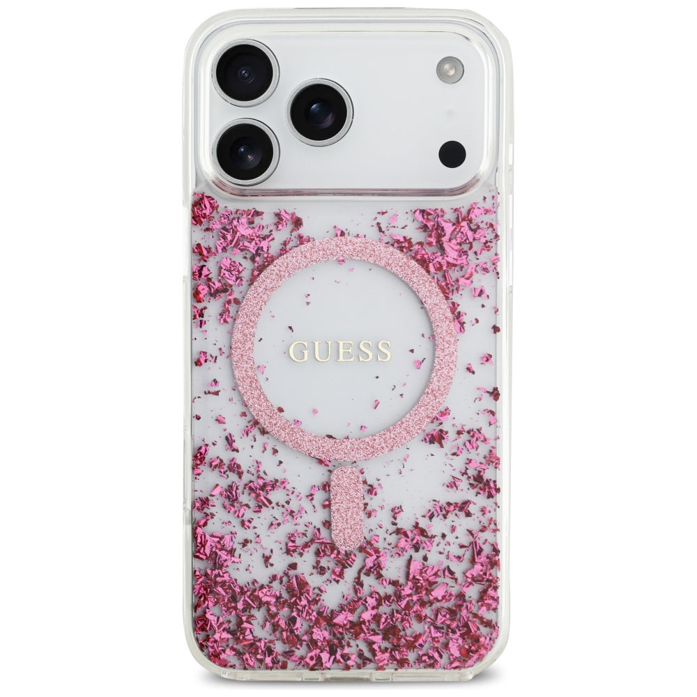 MagSafe Case for Apple iPhone 17 Pro Max, Guess, Resin Bottom Glitter, Pink