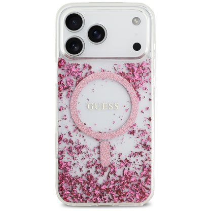 MagSafe Case for Apple iPhone 17 Pro Max, Guess, Resin Bottom Glitter, Pink