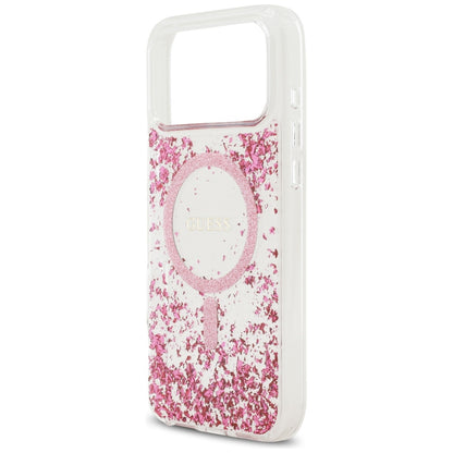 MagSafe Case for Apple iPhone 17 Pro Max, Guess, Resin Bottom Glitter, Pink