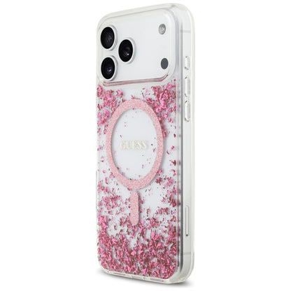 MagSafe Case for Apple iPhone 17 Pro Max, Guess, Resin Bottom Glitter, Pink