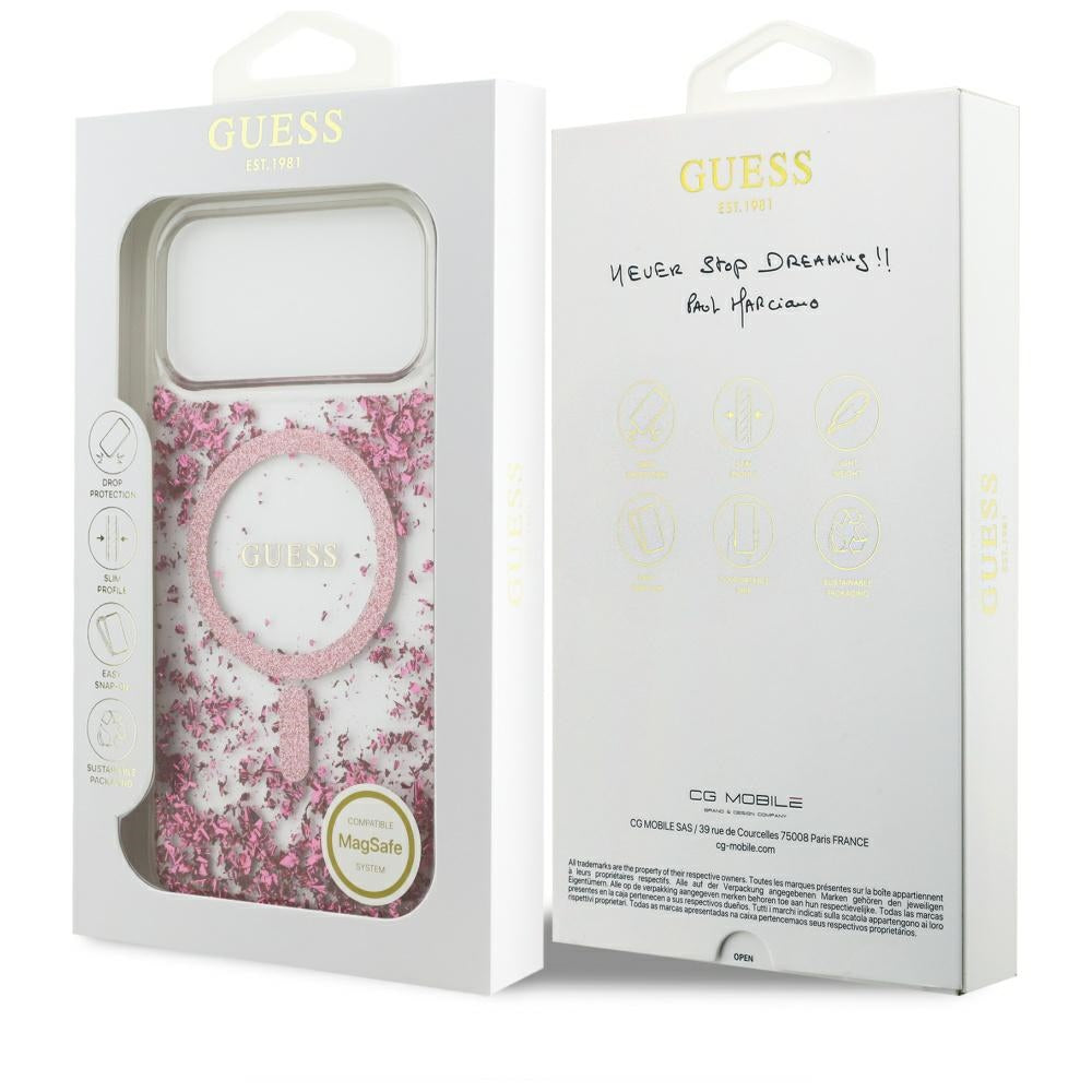 MagSafe Case for Apple iPhone 17 Pro Max, Guess, Resin Bottom Glitter, Pink