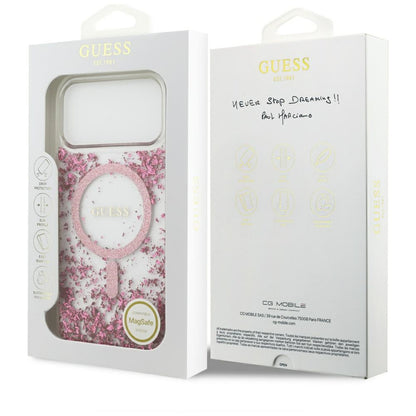 MagSafe Case for Apple iPhone 17 Pro Max, Guess, Resin Bottom Glitter, Pink