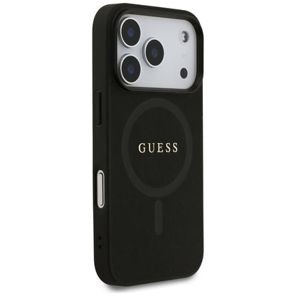 Coque MagSafe pour Apple iPhone 17 Pro Max, Guess, Saffiano Classic Logo, Noire