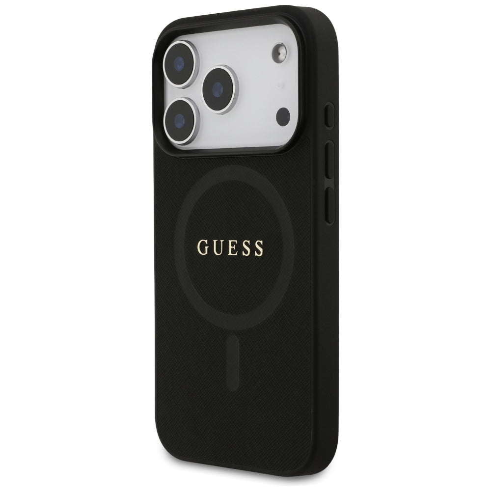Coque MagSafe pour Apple iPhone 17 Pro Max, Guess, Saffiano Classic Logo, Noire