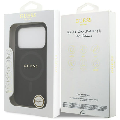 Coque MagSafe pour Apple iPhone 17 Pro Max, Guess, Saffiano Classic Logo, Noire
